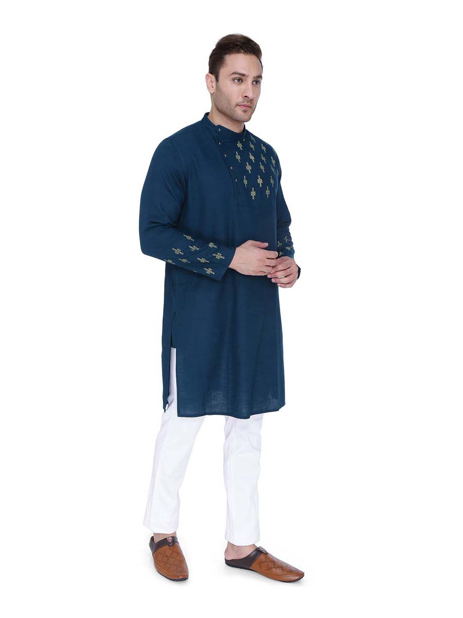 Kuons Avenue Jade Green Printed Angrakha Kurta