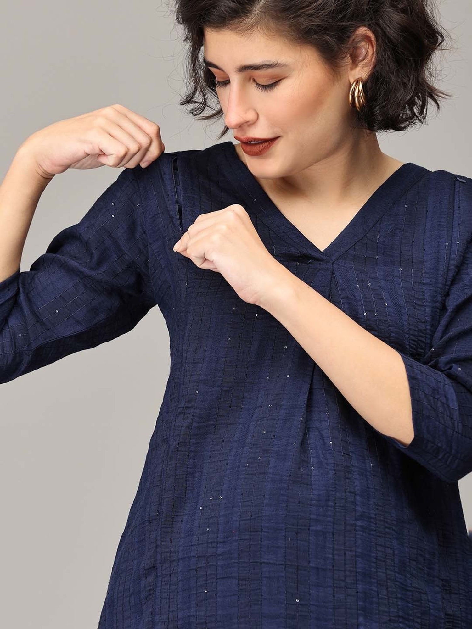 The Mom Store Navy Embellished Maternity Kurta Pant Set