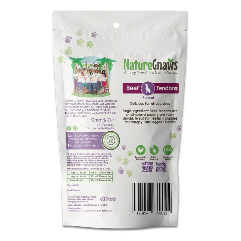 Nature Gnaws Beef Tendons Jerky Dog Treats - 5ct
