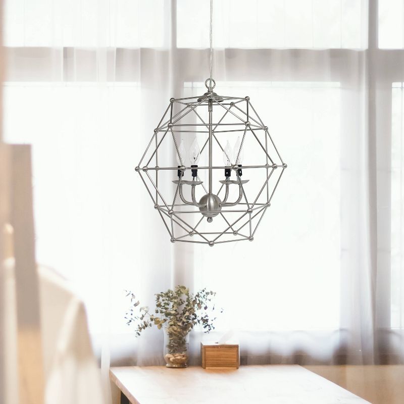 4-Light Hexagon Industrial Rustic Pendant Brushed Nickel - Elegant Designs