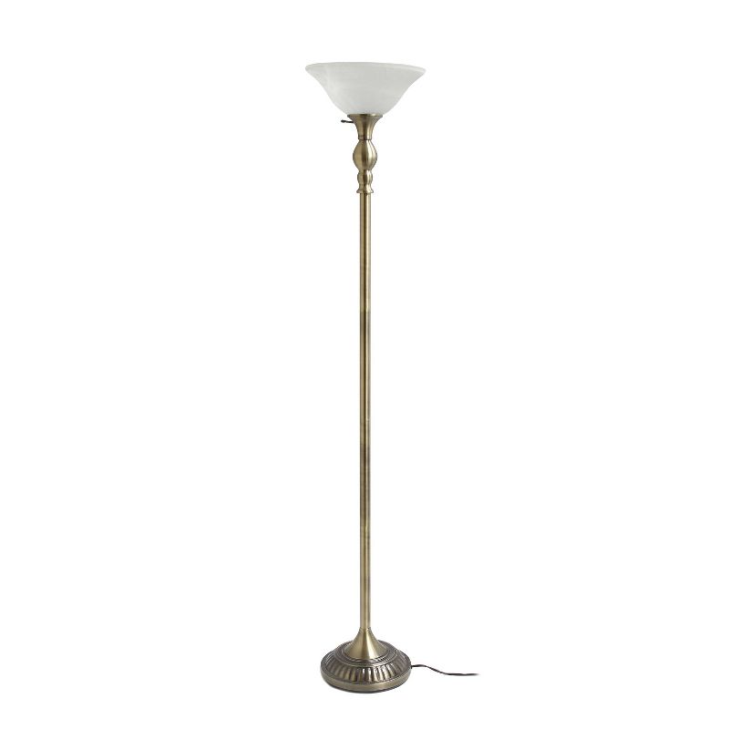 1 Light Torchiere Floor Lamp with Marbleized Glass Shade Antique Brass - Elegant Designs