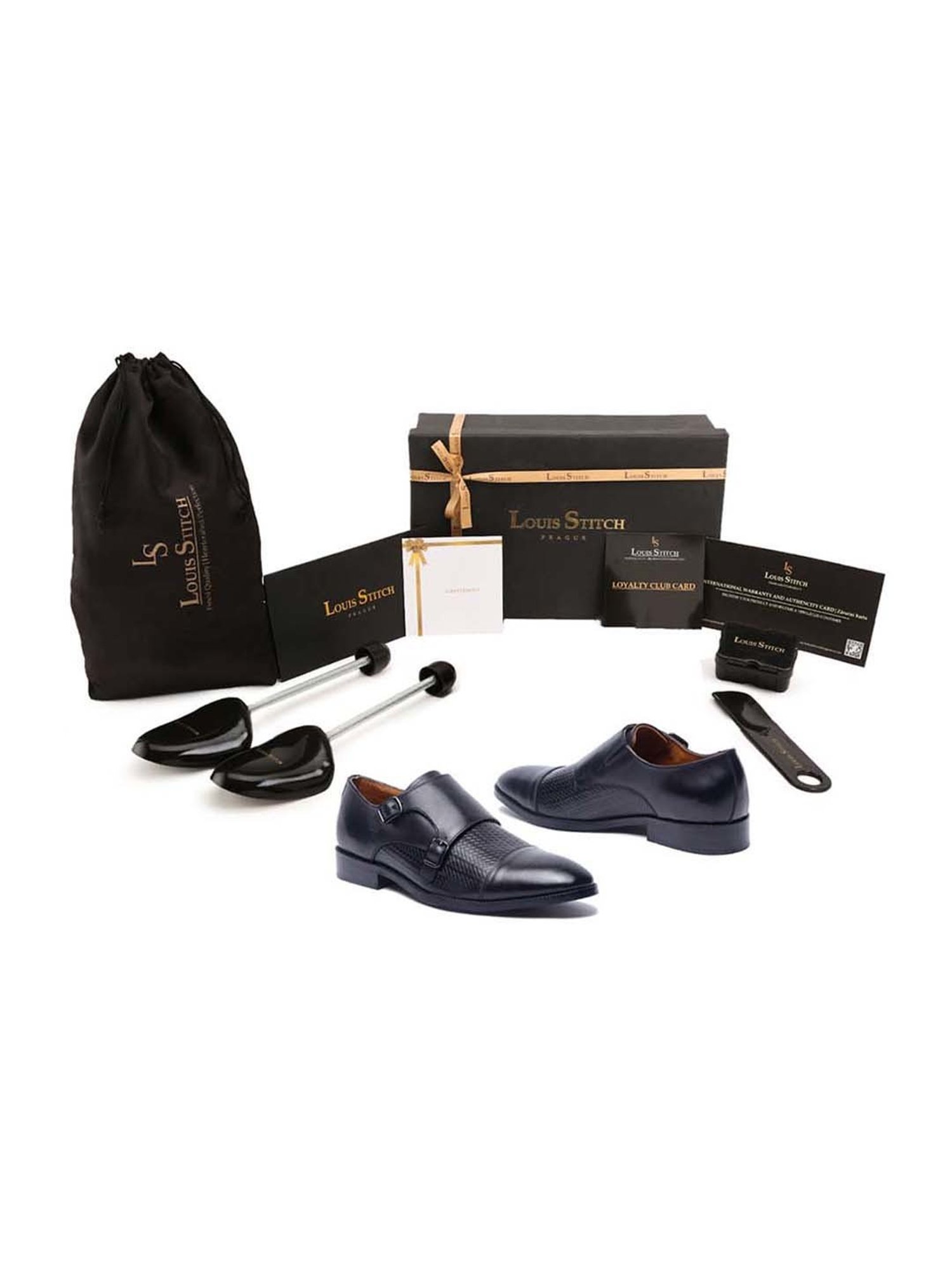 Louis Stitch Men's Obsidian Black Monk Shoes