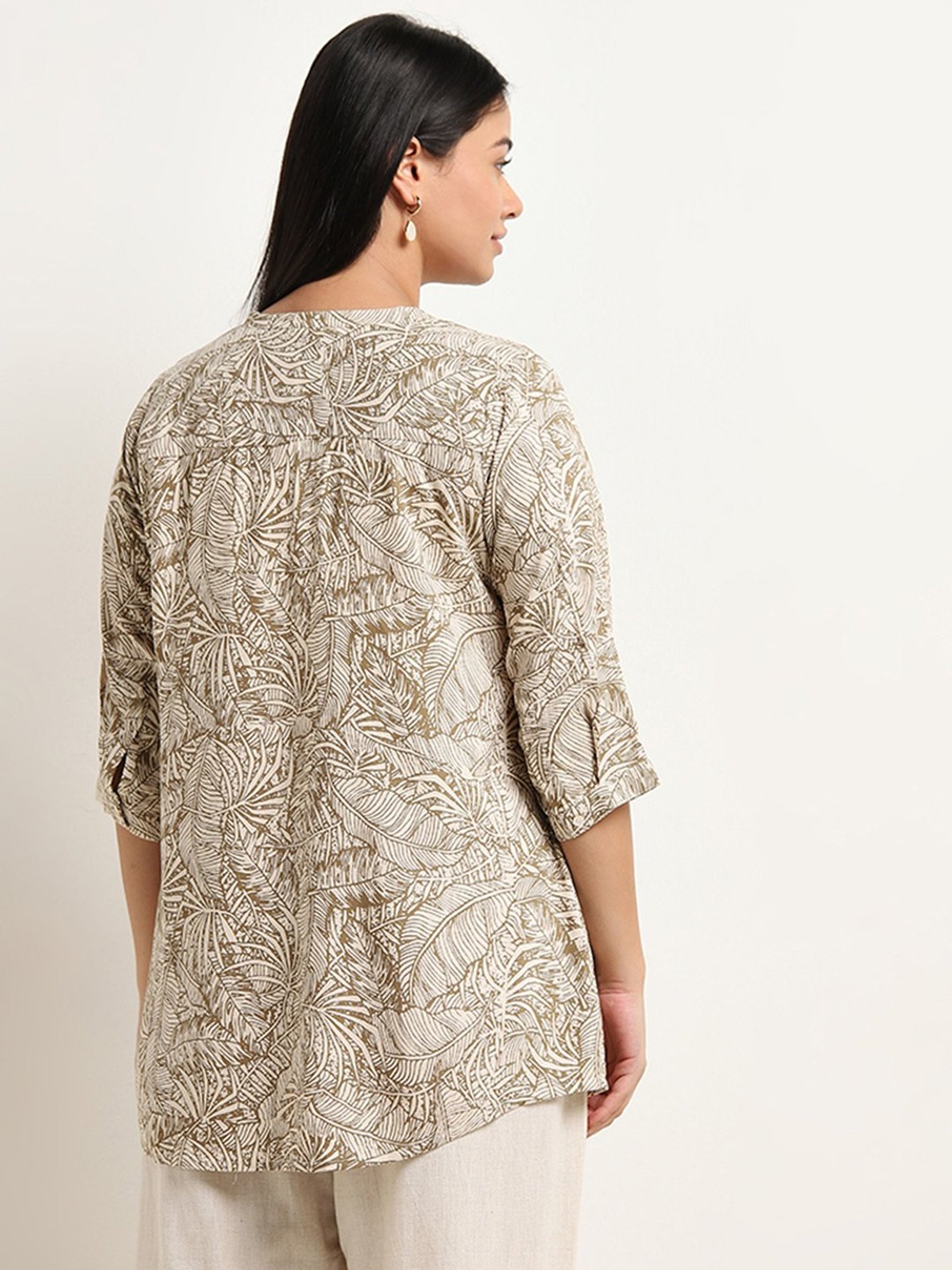 Diza by Westside Beige Leaf Design Straight Kurti