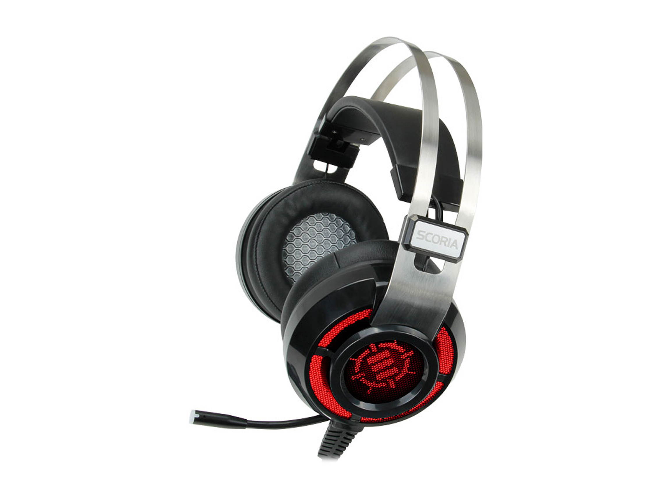 ENHANCE SCORIA USB PC Gaming Headset with 7.1 Surround Sound, Bass Vibration, Adjustable LED Lighting, Volume Control and Retractable Microphone - TeamSpeak Certified