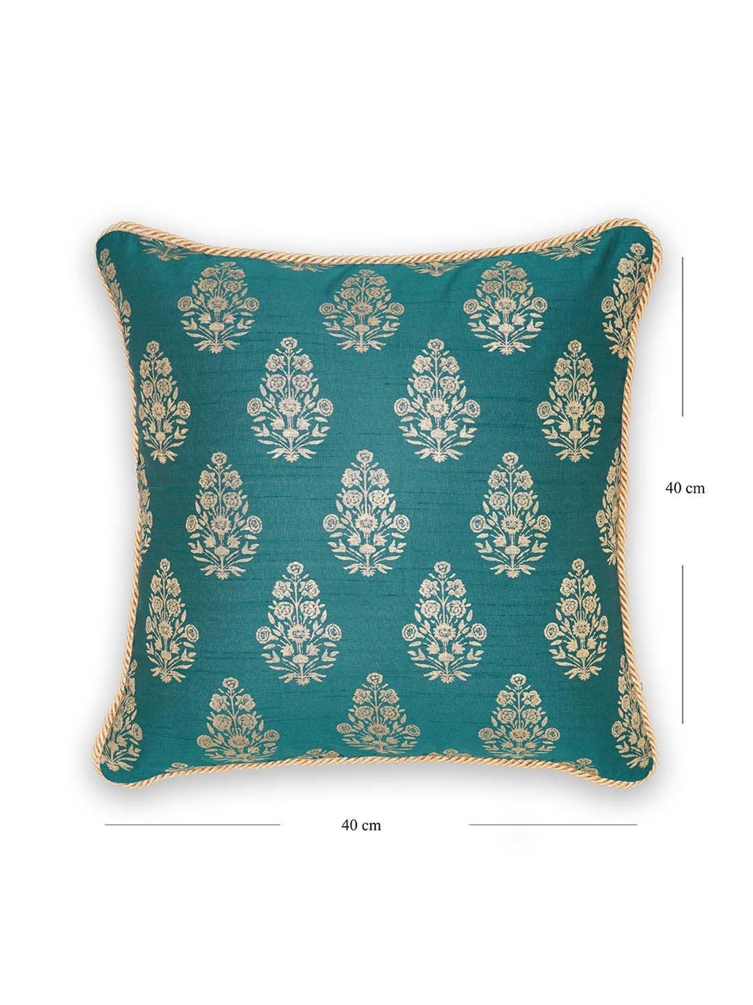 Pure Home and Living Teal Poly Dupion Foil Print Cushion Cover With Satin Twisted Dori