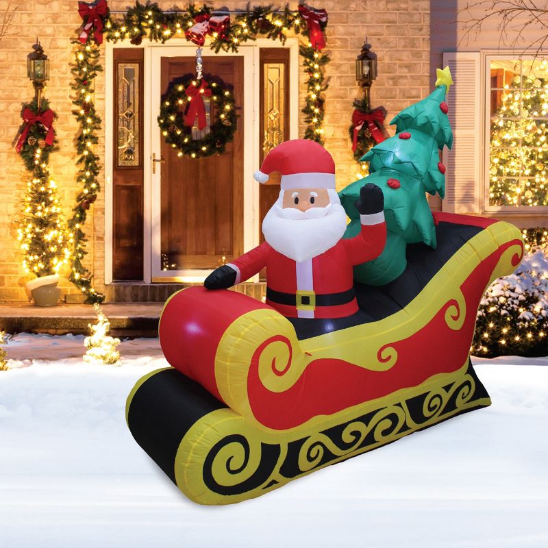 A Holiday Company Heavy Duty 7 Foot Wide Weather Resistant Self Inflatable Blow Up Santa on Sleigh Holiday Christmas Lawn Decoration with LED Lights