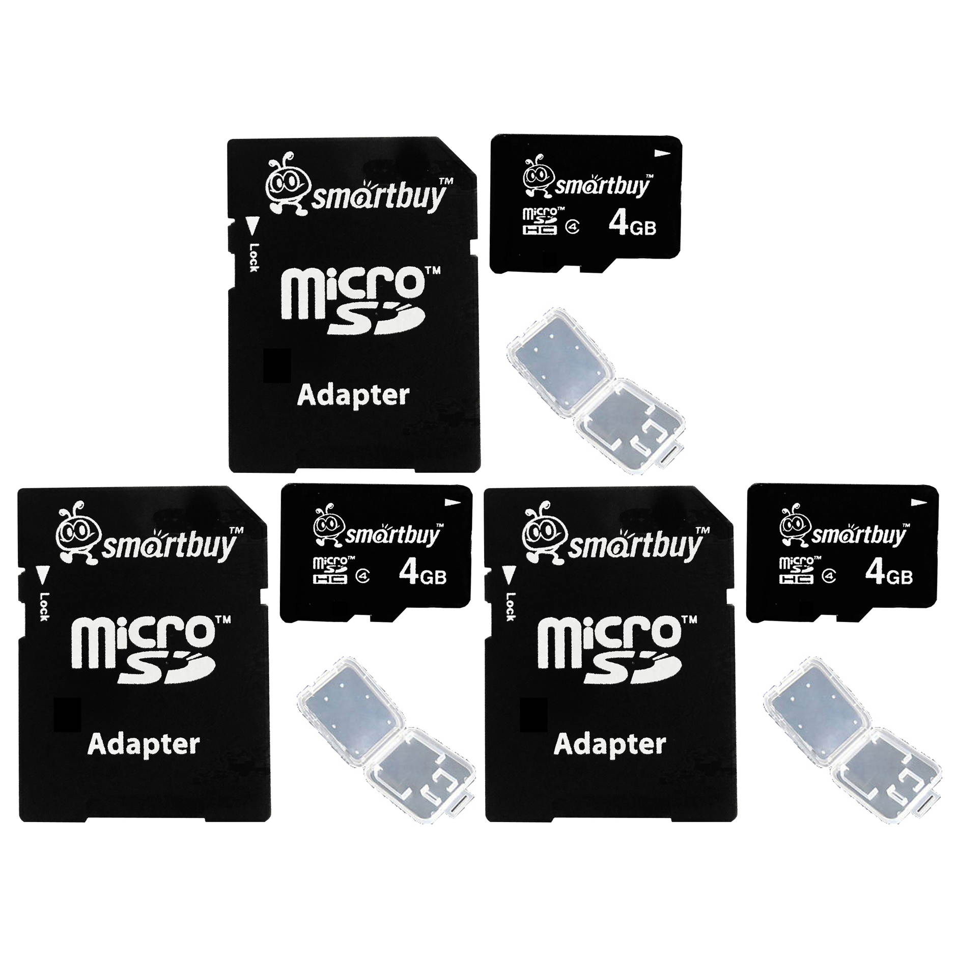 Smartbuy Micro SDHC Class 4 TF Flash Memory Card SD HC C4 For Camera Mobile Phone Tab GPS MP3 TV + Adapter + Mini Case (4GB - 10 Packs)