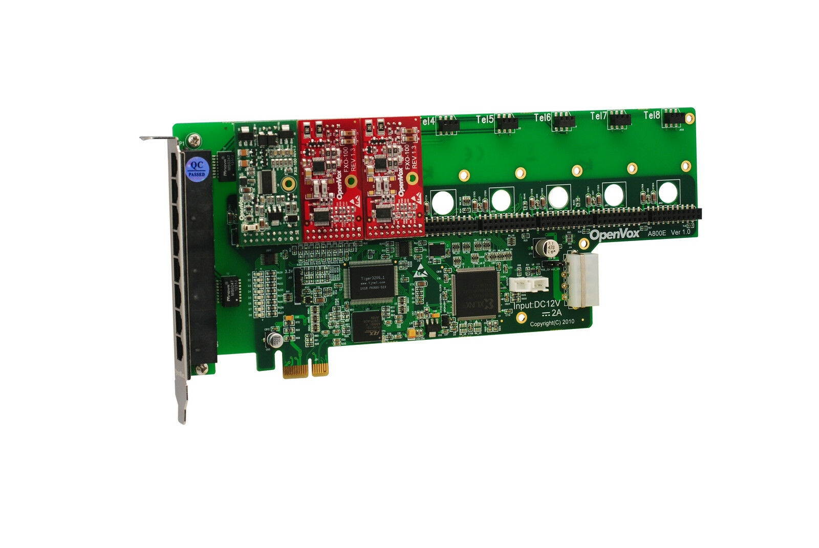 OpenVox A800E12 8 Port Analog PCI-E Base card + 1 FXS + 2 FXO