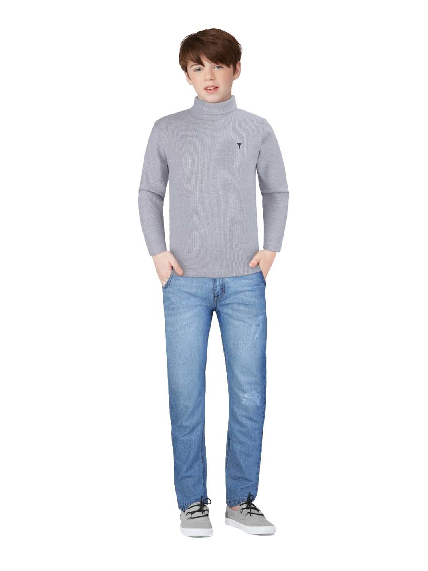 Palm Tree Kids Grey Cotton Regular Fit Full Sleeves Skivvy