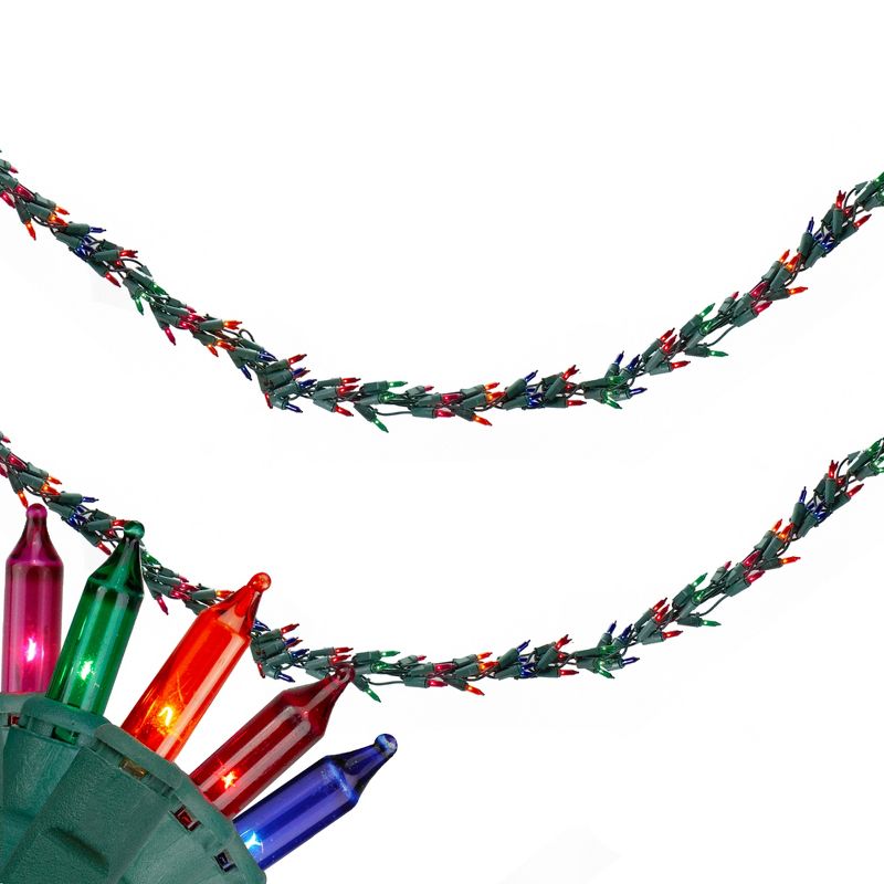 J. Hofert Co 300-Count Multi-Color Mini Christmas Light Garland Set, 9ft Green Wire