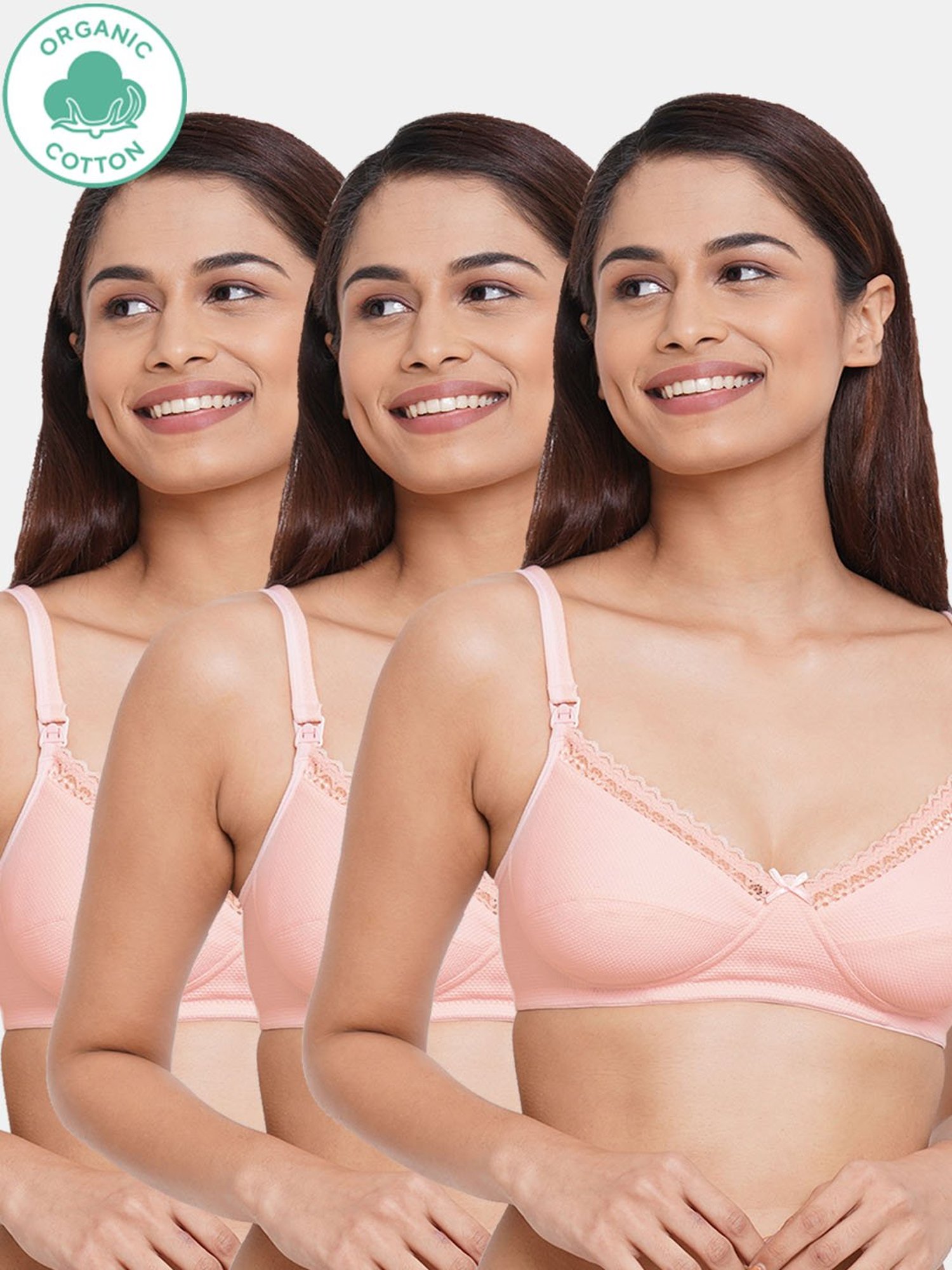 Inner Sense Pink Non Wired Non Padded Nursing Bra (Pack Of 3)