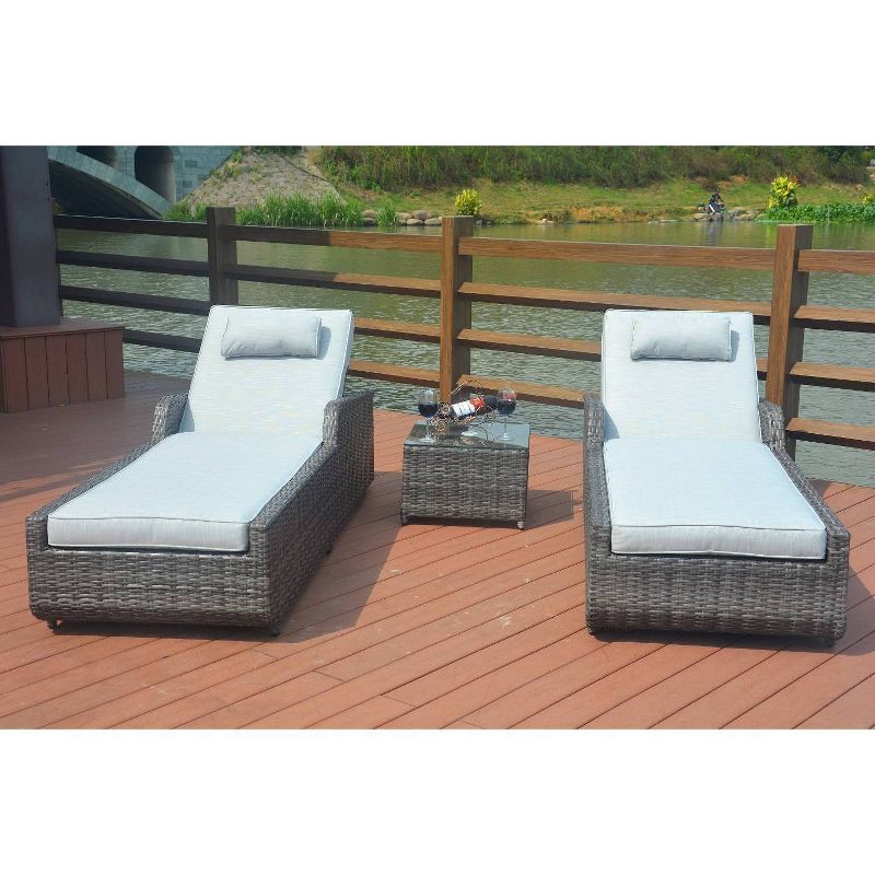 Vida 3pc Patio Chaise Lounge Set - Gray - Direct Wicker