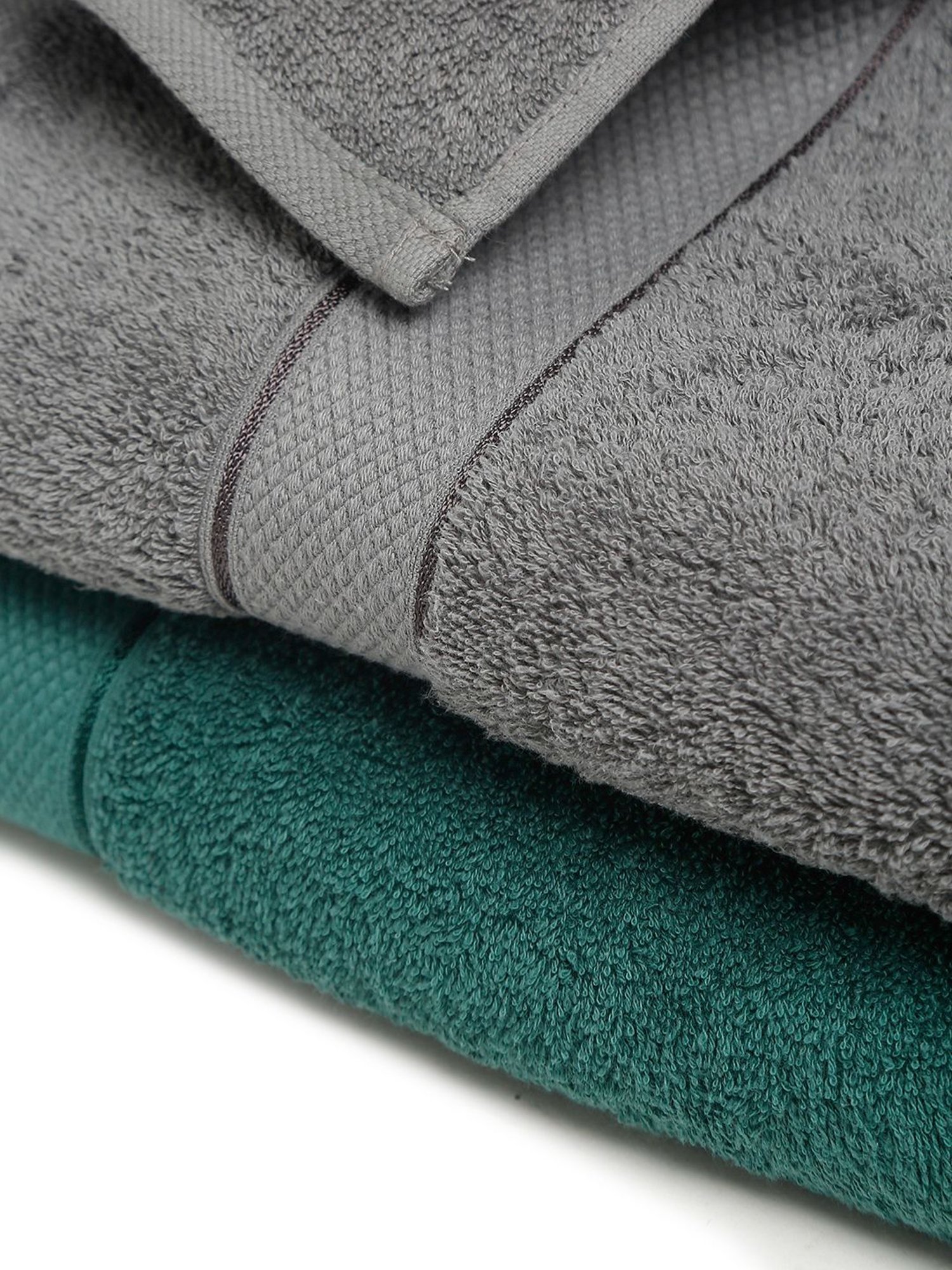 Creeva Dark Green & Grey 525 GSM Cotton Bath Towel Set of 2