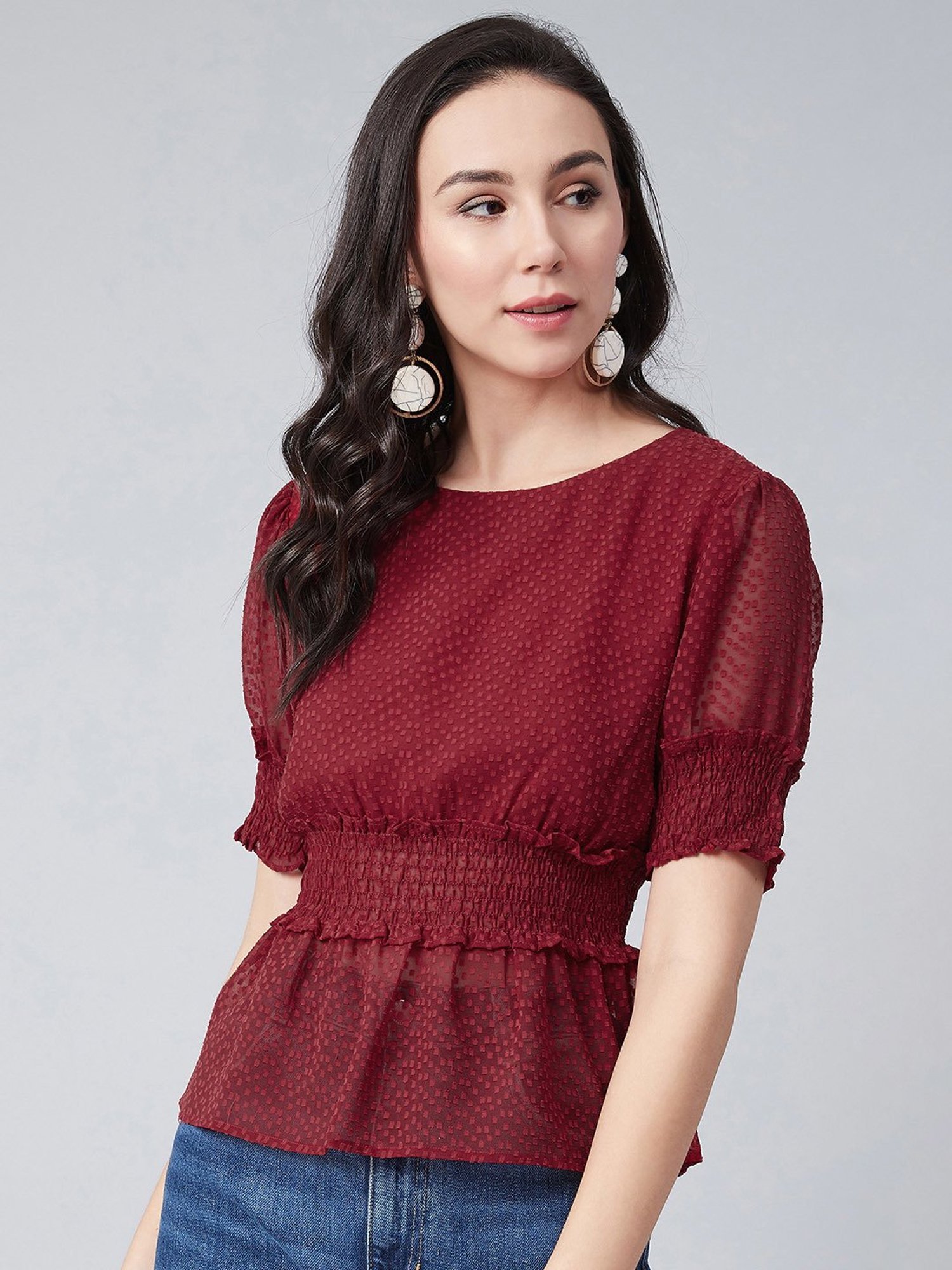 Marie Claire Maroon Self Design Top