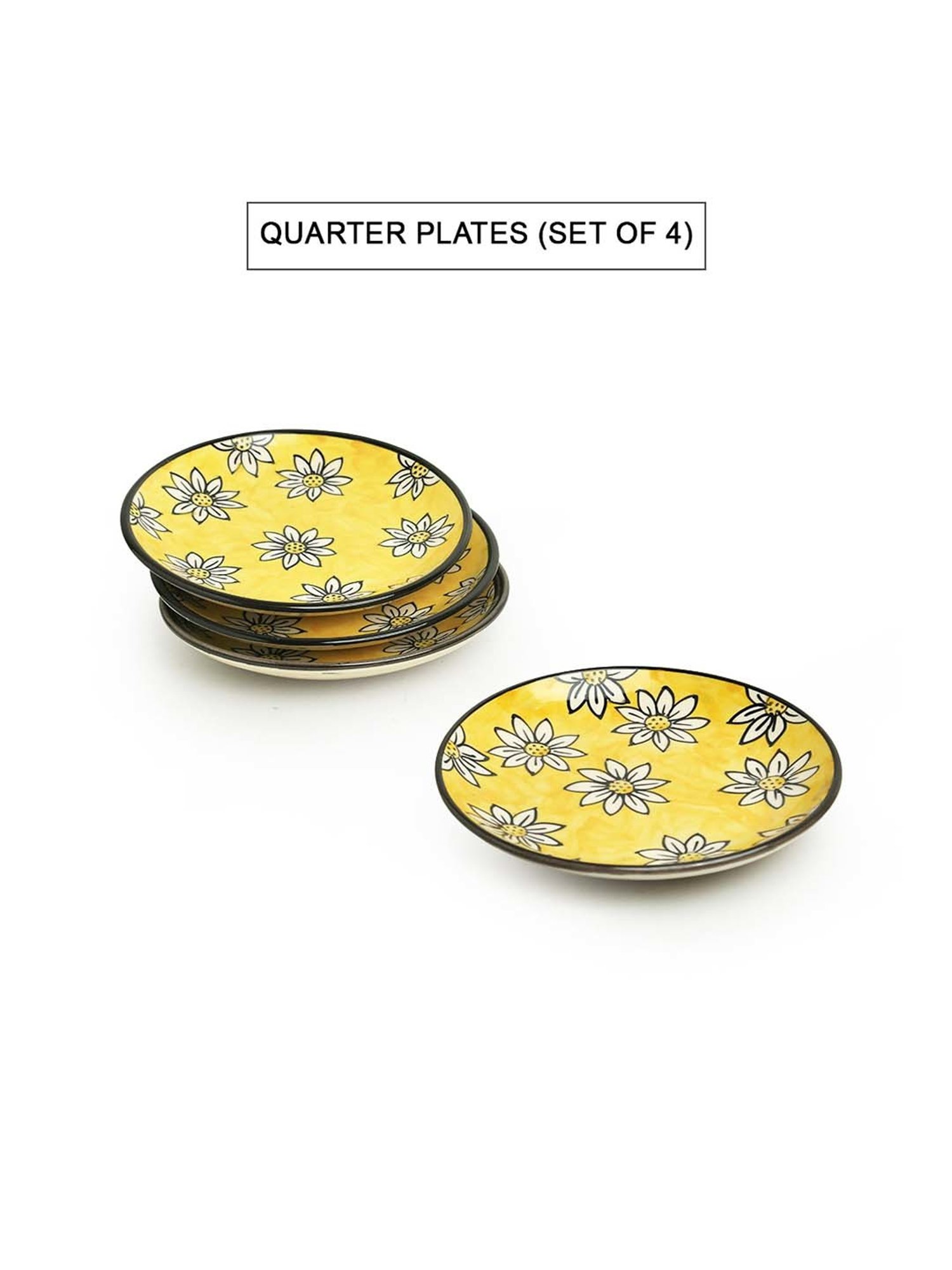 ExclusiveLane 'Californian Sunflowers' Yellow & White Ceramic Dinner Set