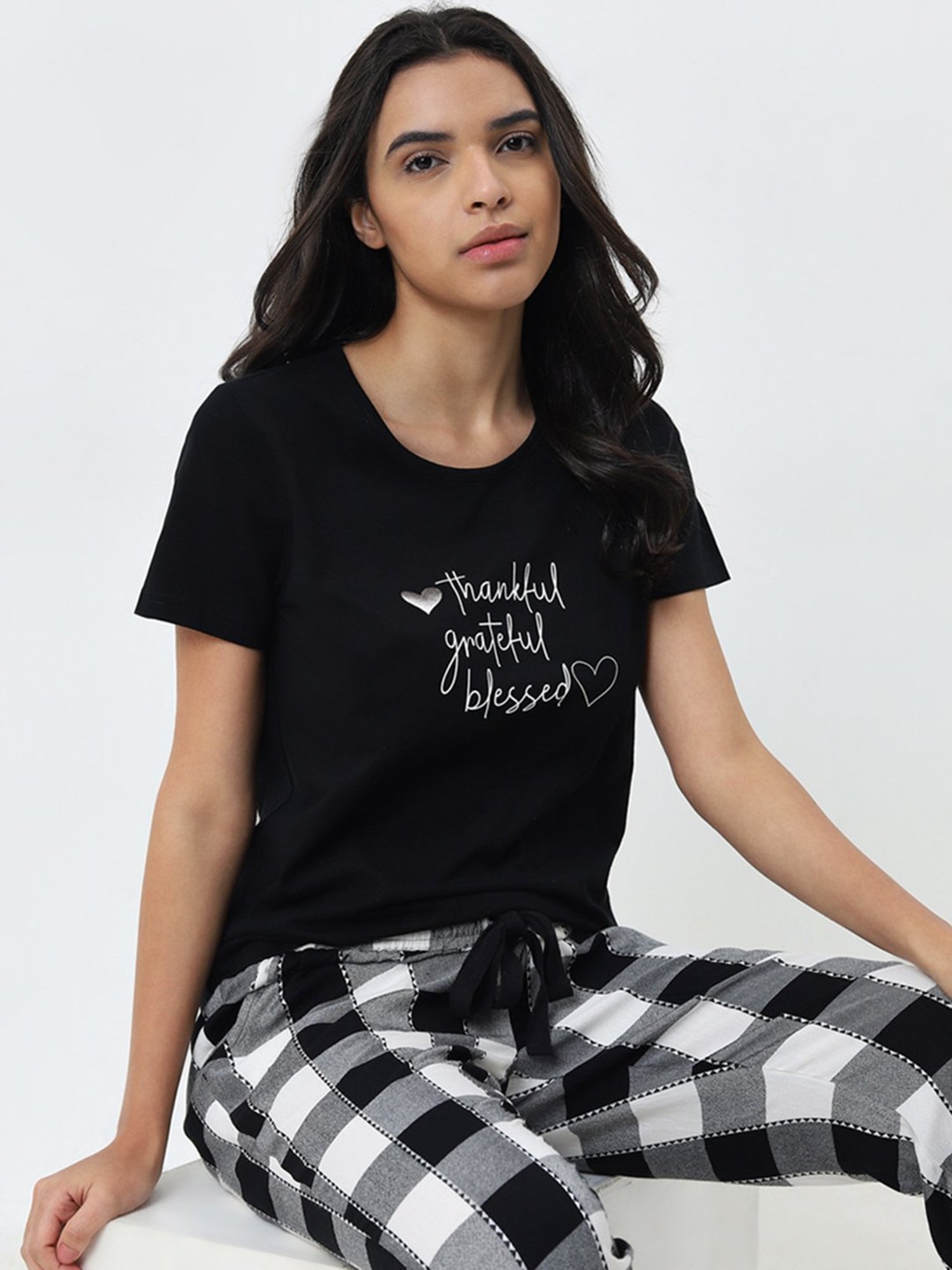 Wunderlove by Westside Black Text Printed Cotton T-Shirt