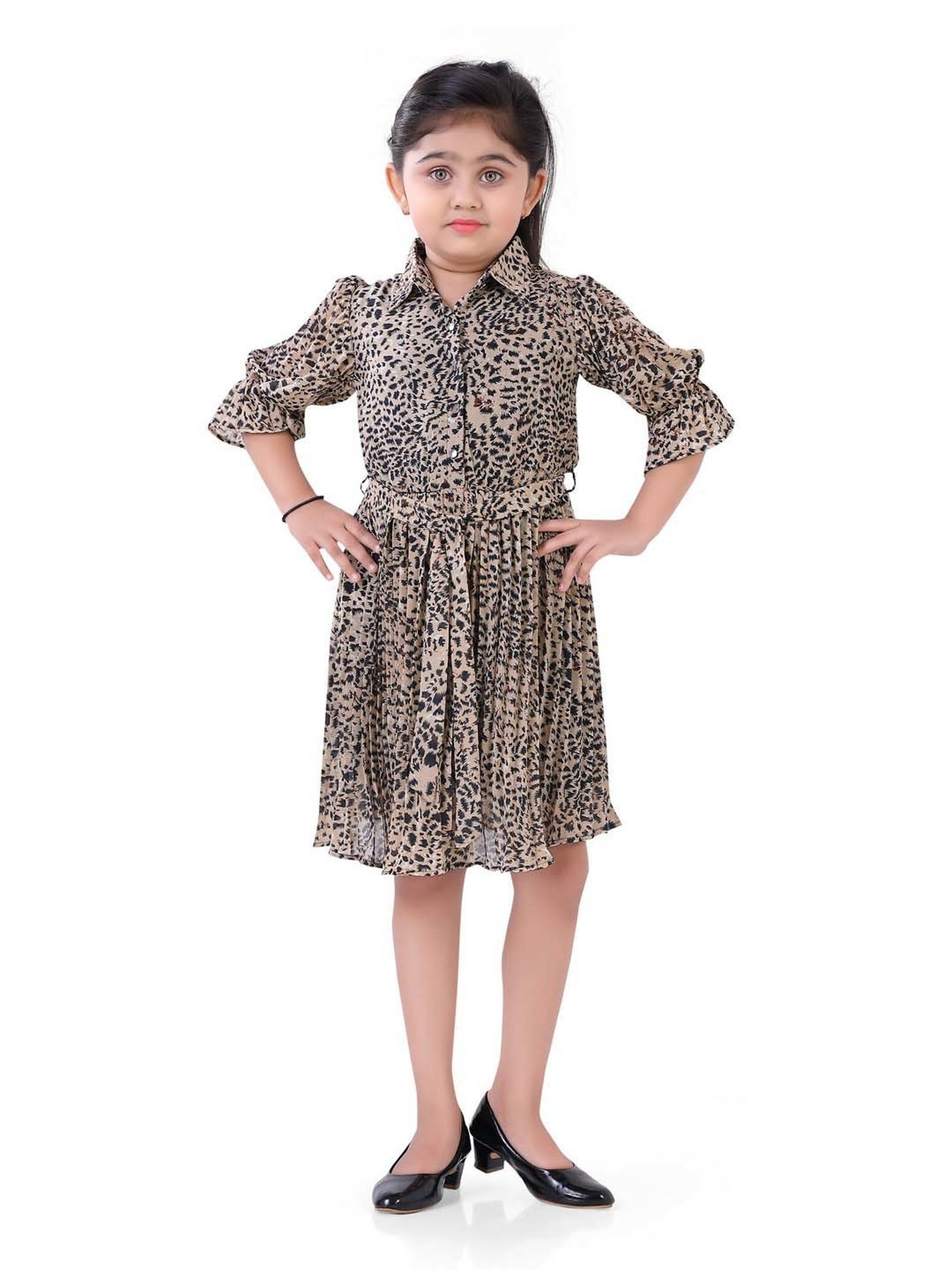 poplins Kids Brown Cotton Printed Dress
