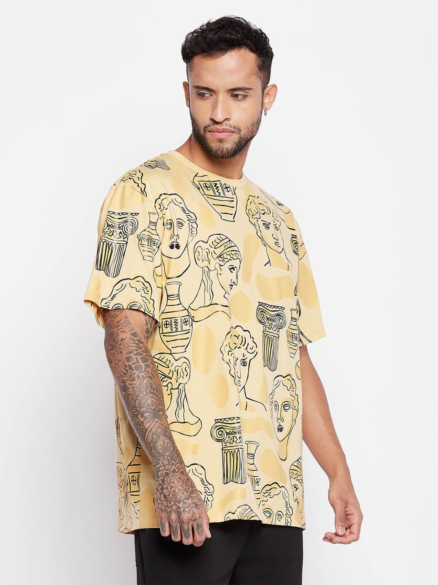 EDRIO Beige Regular Fit Printed T-Shirt