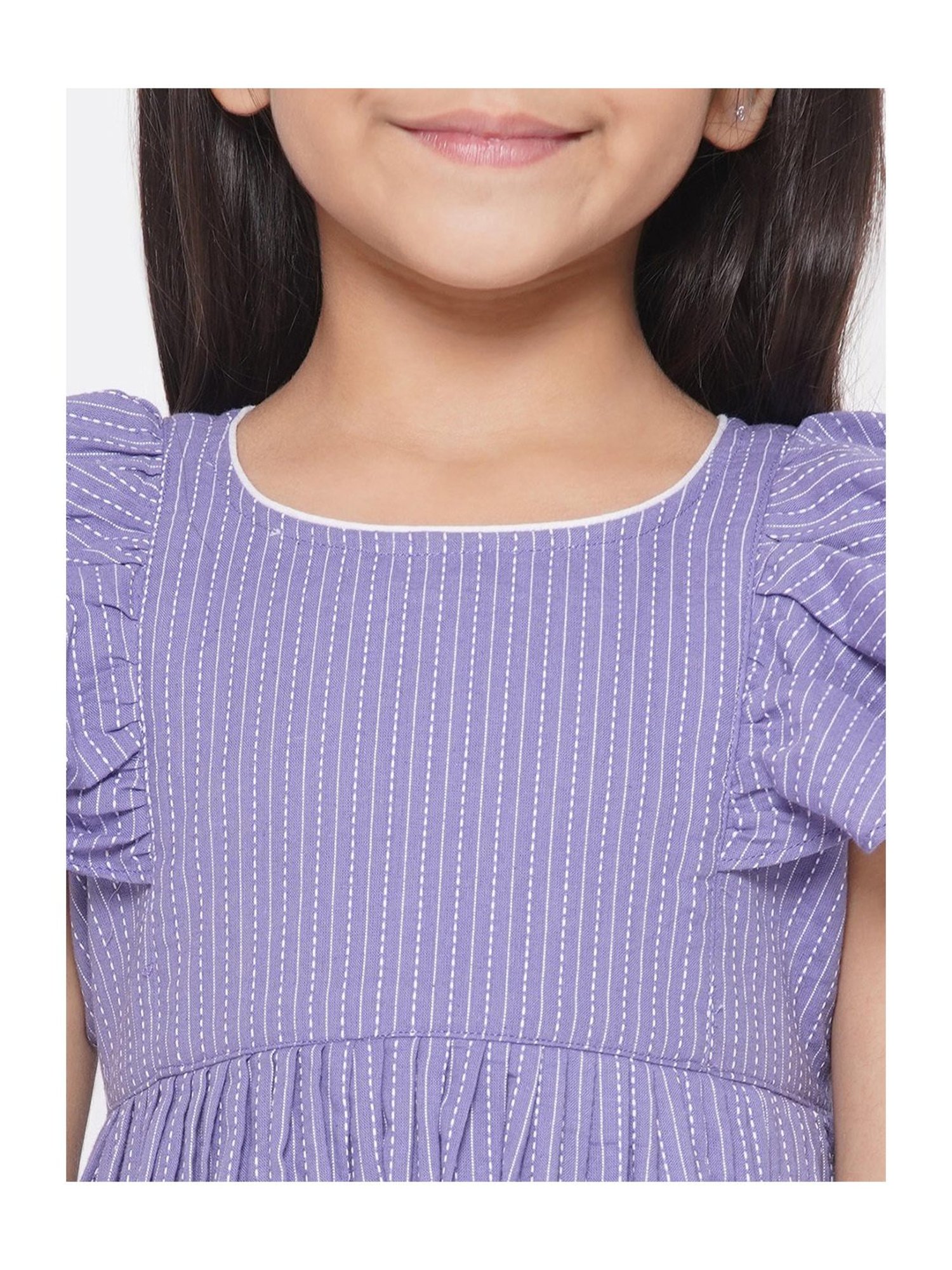 Little Bansi Kids Light Purple Striped Frock