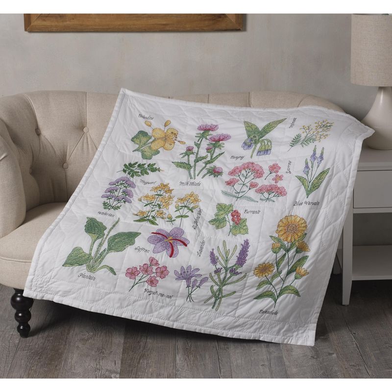 Bucilla Stamped Cross Stitch Lap Quilt Kit 45"X45"-Wildflower Botanical