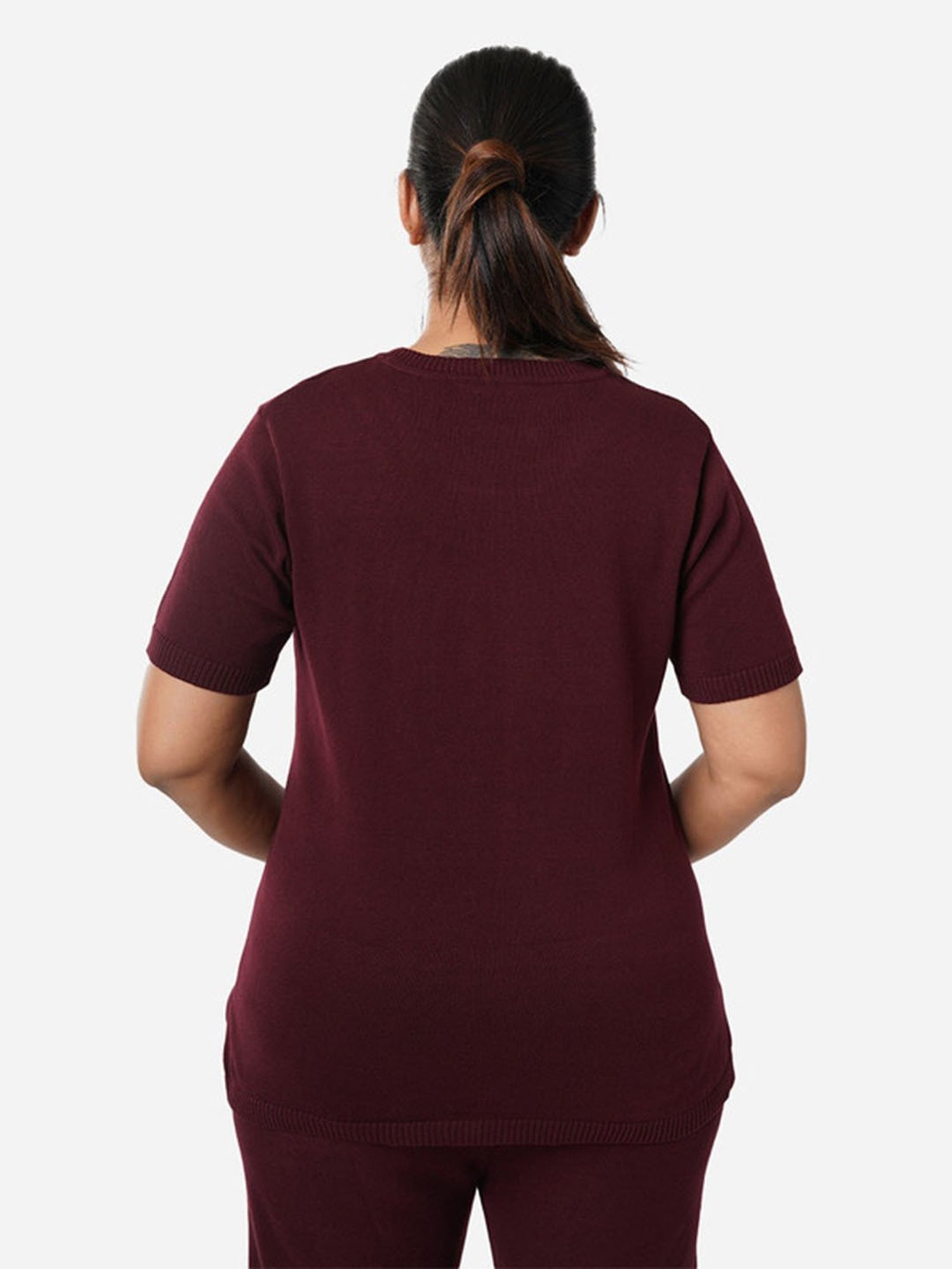 BlissClub Maroon At-Ease Cotton Knit Top