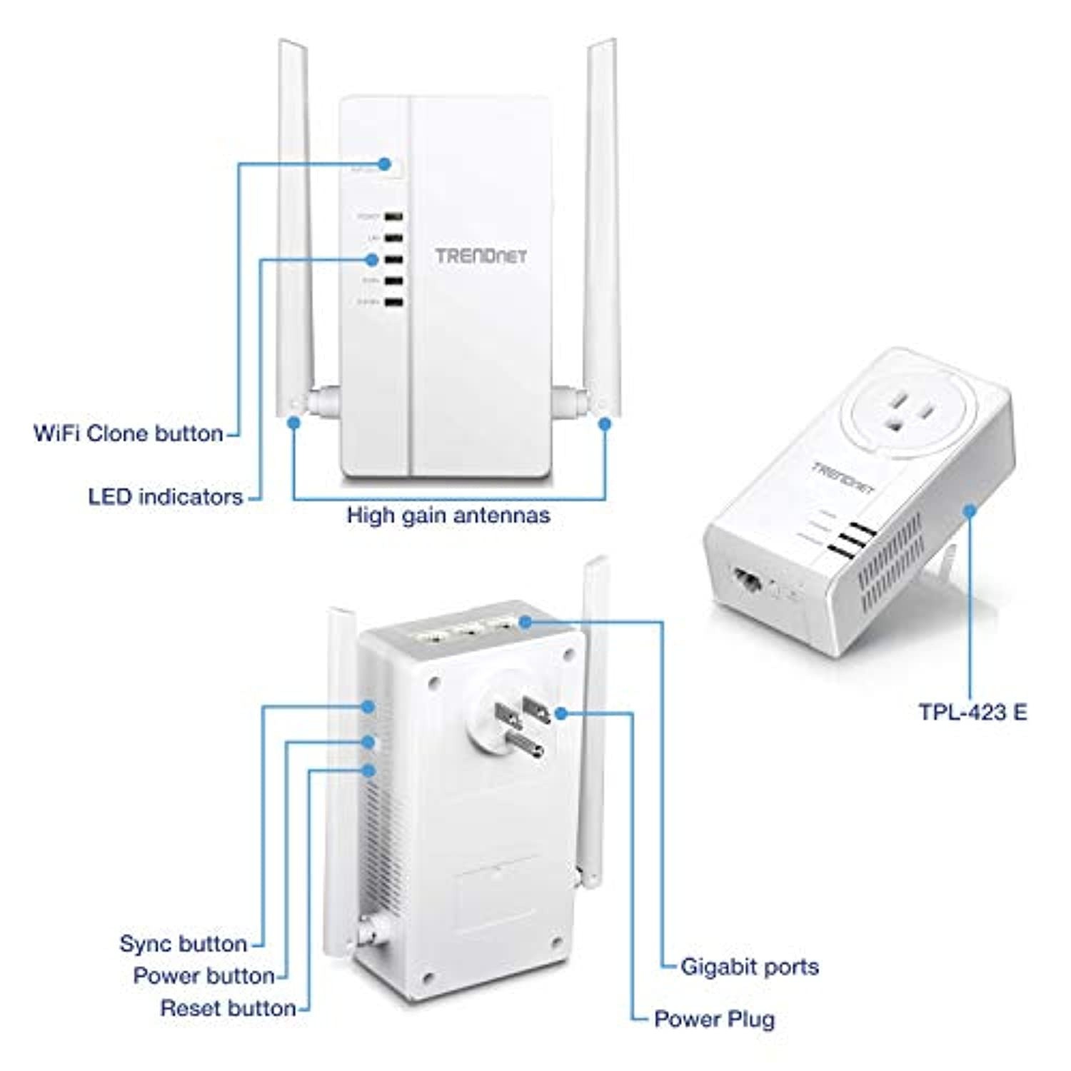 TRENDnet Wi-Fi Everywhere Powerline 1200 AV2 Dual-Band AC1200 Wireless Access Point Kit, TPL-430APK, Includes 1 x TPL-430AP and 1 x TPL-423E, Dual-Band Wireless AC1200 Access Point,3 x Gi (TPL-430APK)