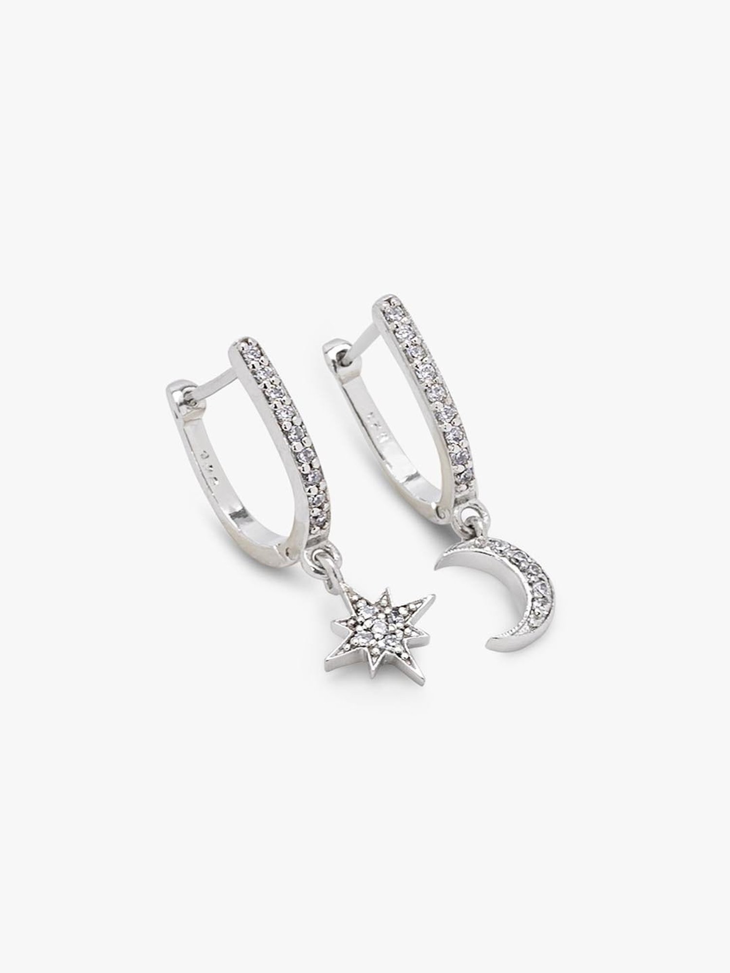 March by FableStreet Sterling Silver Star & Moon Mismatch Hoop Earrings for Women