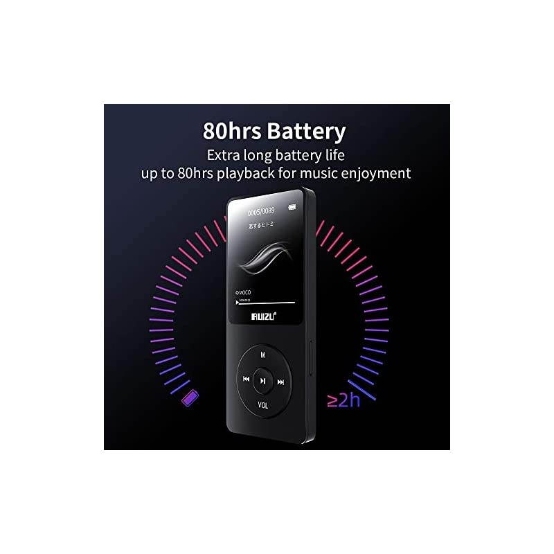 Mp3 Player, X02 16GB Ultra Slim Music Player,Long Battery Life Mp3 with FM Radio, Voice Recorder, Video Play, Text Reading, 80 Hours Playback and Expandable Up to 128 GB (Black)