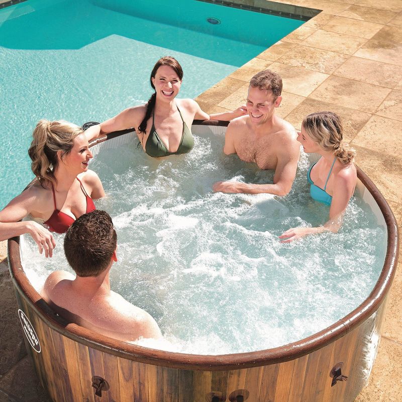 Bestway 54190E SaluSpa Helsinki 7 Person Portable Inflatable Round Hot Tub Spa with 81 Air Jets, Cover, Pump, and Integrated Filter, Wood Print