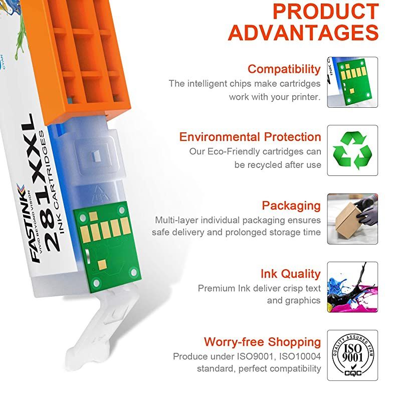 Compatible Ink Cartridge Replacement for Canon 280 281 PGI-280XXL CLI-281XXL PGI 280 XXL CLI 281 XXL PIXMA TR7520 TR8520 TS6120 TS6220 TS8220 TS9120 TS9520 TS9521C Printer (5 Pack)