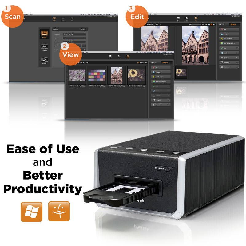 Plustek OpticFilm 135i - Automatic Film & Slide Scanner, Batch converts 35mm Slides & Film Negatives, Support 3rd Party Editing Software Export, Support Win & Mac