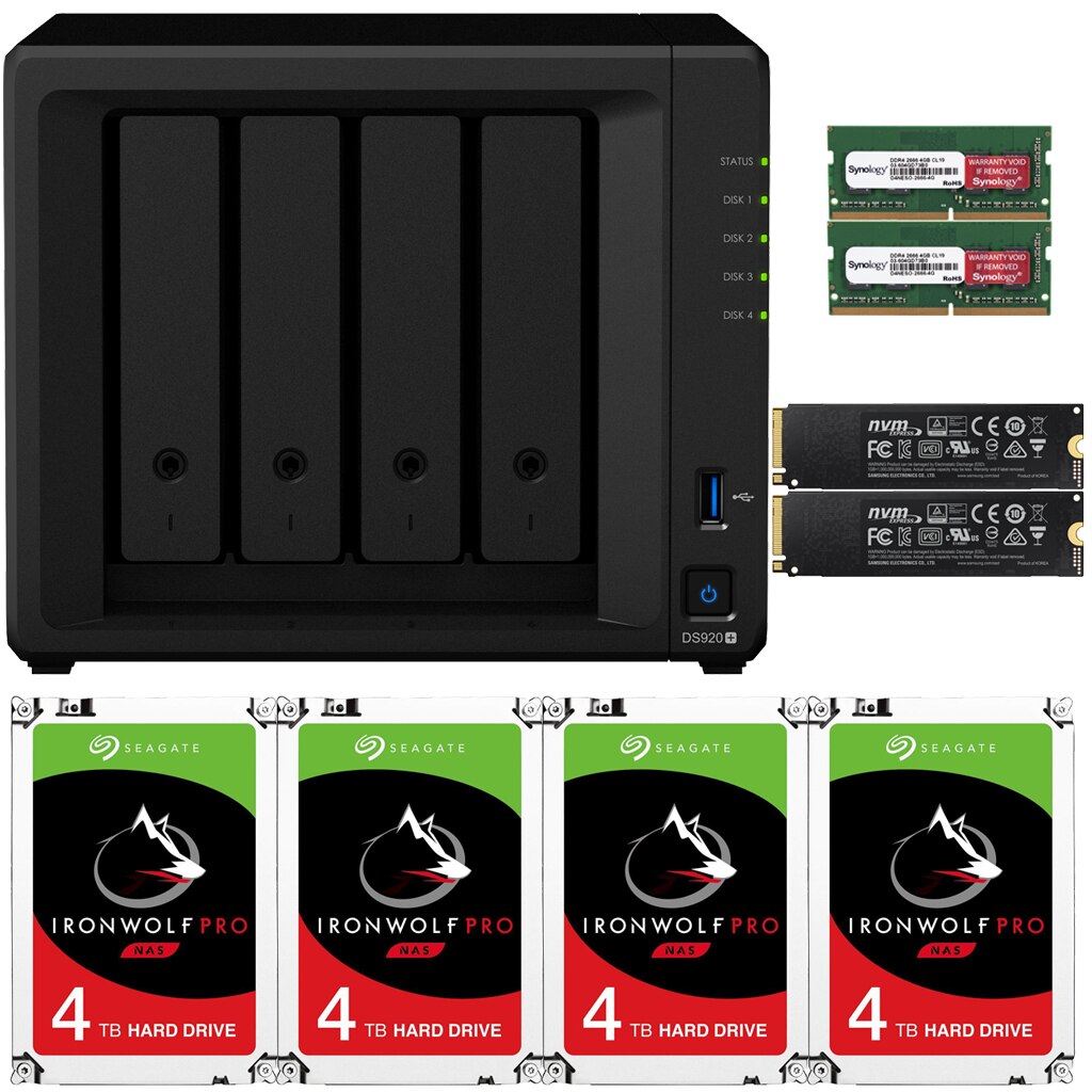 Synology DS920+ DiskStation with 8GB RAM and 48TB (4 x 12TB) of Seagate Ironwolf PRO Drives and 1TB (2x500GB) NVMe Cache Fully Assembled and Tested By CustomTechSales