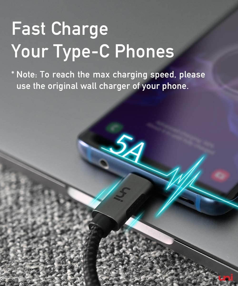 USB C to USB C Cable 100W 10ft uni Long USB Type C 5A Fast Charging Nylon Braided Cord Compatible with MacBook Pro 2020/2019/2018 iPad Pro 2020 Dell XPS 15/13 and More