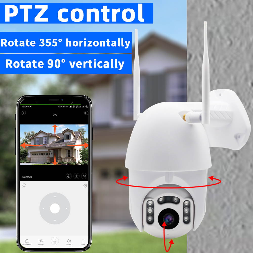 Outdoor PTZ Security Camera, 1080P Pan Tilt Surveillance WiFi Camera with Two Way Audio Night Vision Motion Detection CCTV Camera Max 128G SD