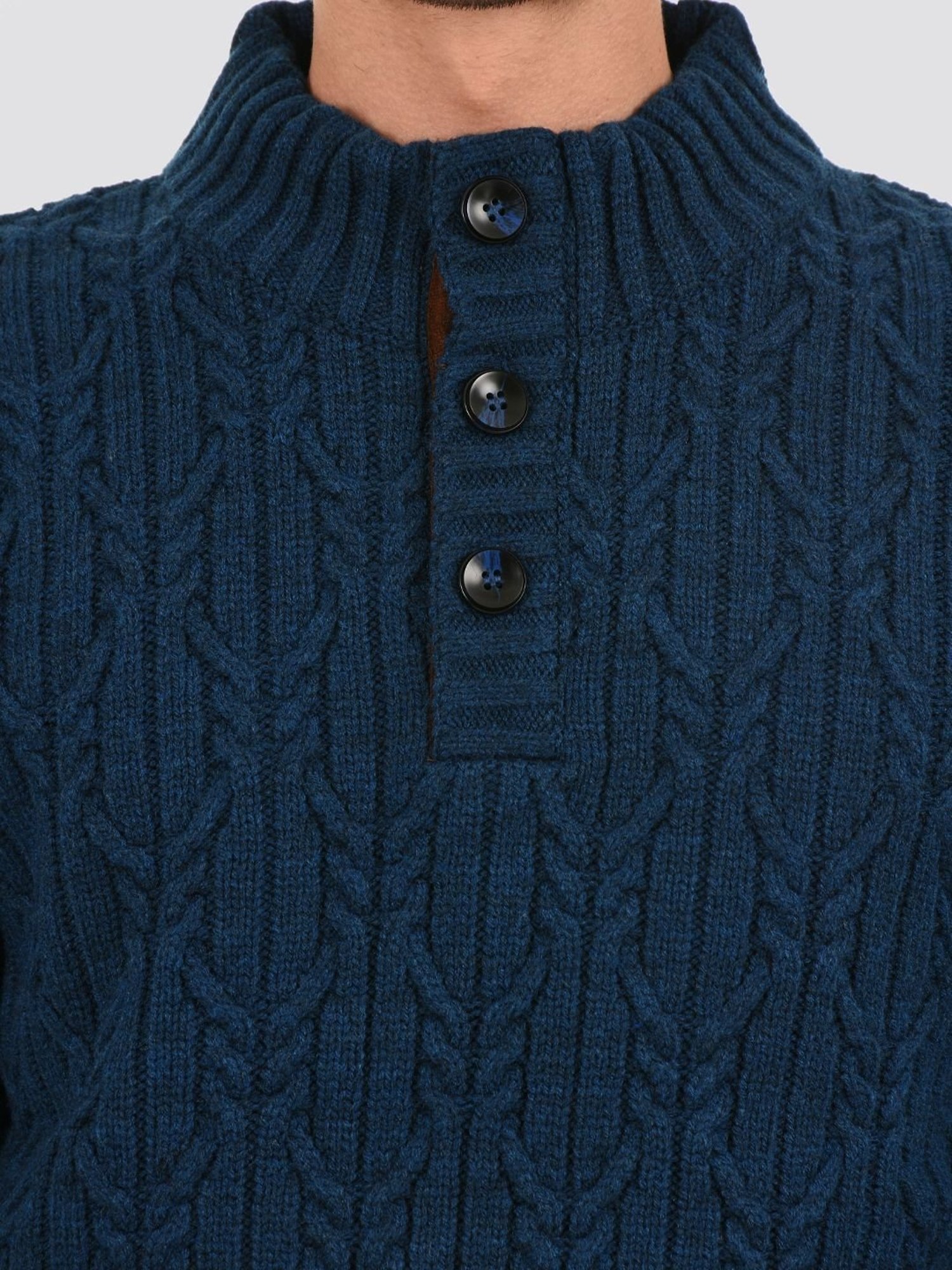 London Fog Blue Regular Fit Texture Sweater