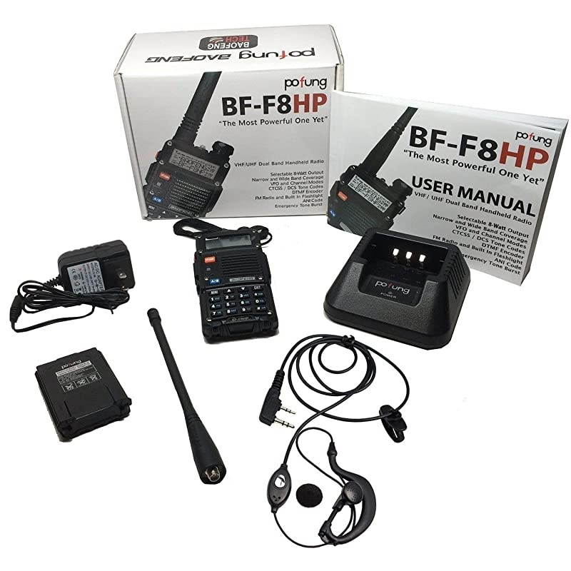 BFF8HP UV5R 3rd Gen 8Watt Dual Band TwoWay Radio 136174MHz VHF amp 400520MHz UHF Includes Full Kit with Large Battery