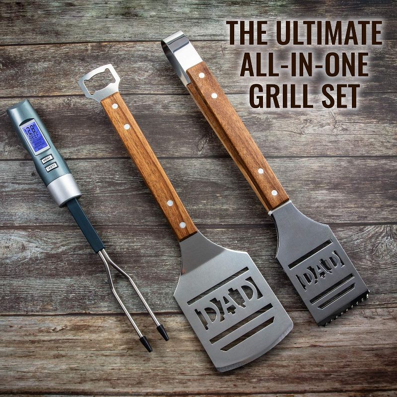 Hike Crew Dad BBQ Tools Gift Set &ndash; 4-Piece Grill Accessories Utensils Kit Perfect for Holiday, Birthday or Father&rsquo;s Day &ndash; Includes Tongs, Spatula, Digital Thermometer & Carrying Case (Gift Box)