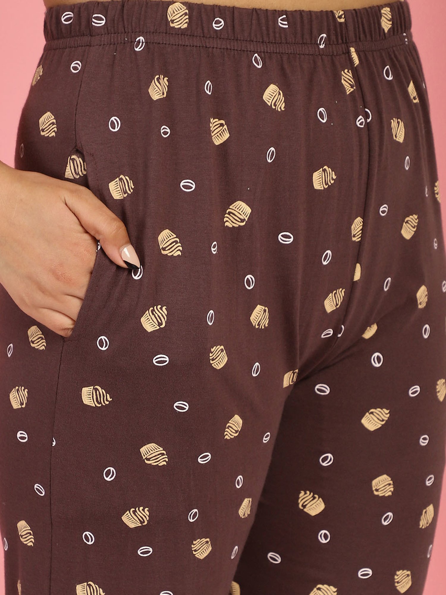 Gracit Yellow & Brown Cotton Printed Top With Pyjamas