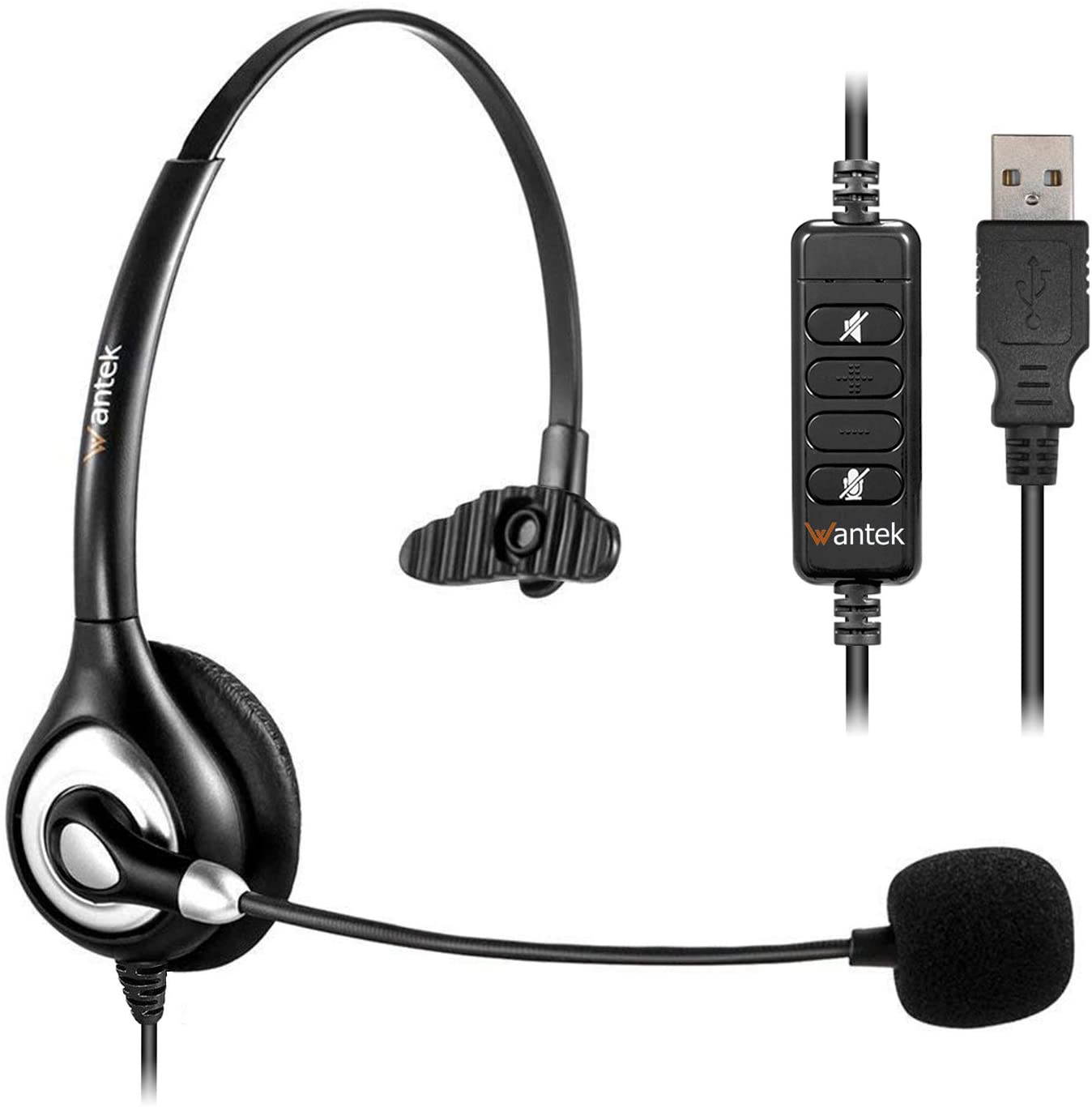 Corded USB Headsets Mono with Noise Cancelling Mic and in-line Controls UC Business Headset for Skype, SoftPhone, Call Center, Crystal Clear Chat, Super Lightweight, Ultra Comfort