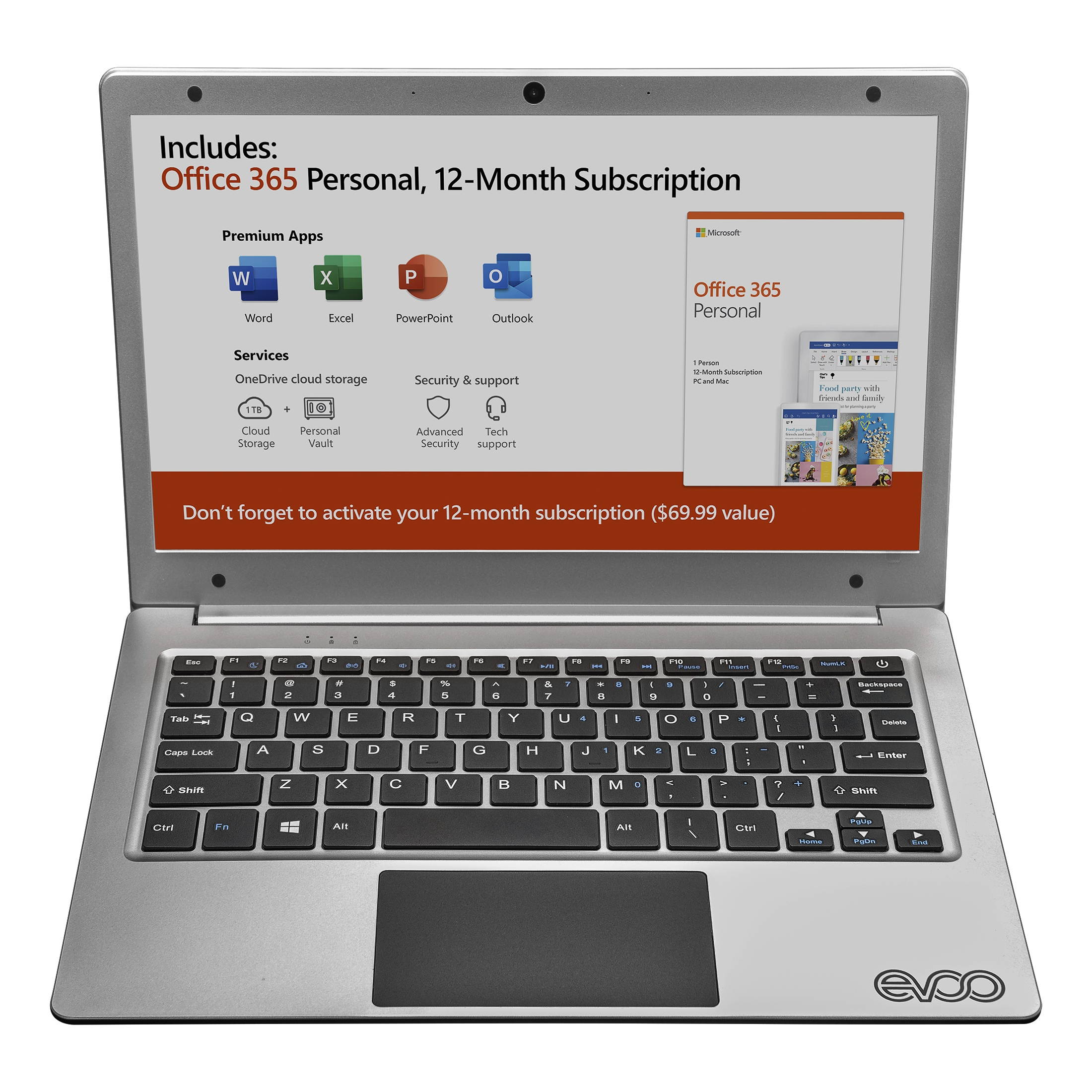 Evoo EV-C-116-5-SL Laptop 11.6" AMD A4-9120 A4-9120e 1.5GHz 2GB RAM 32GB eMMC Win 10 H, Silver