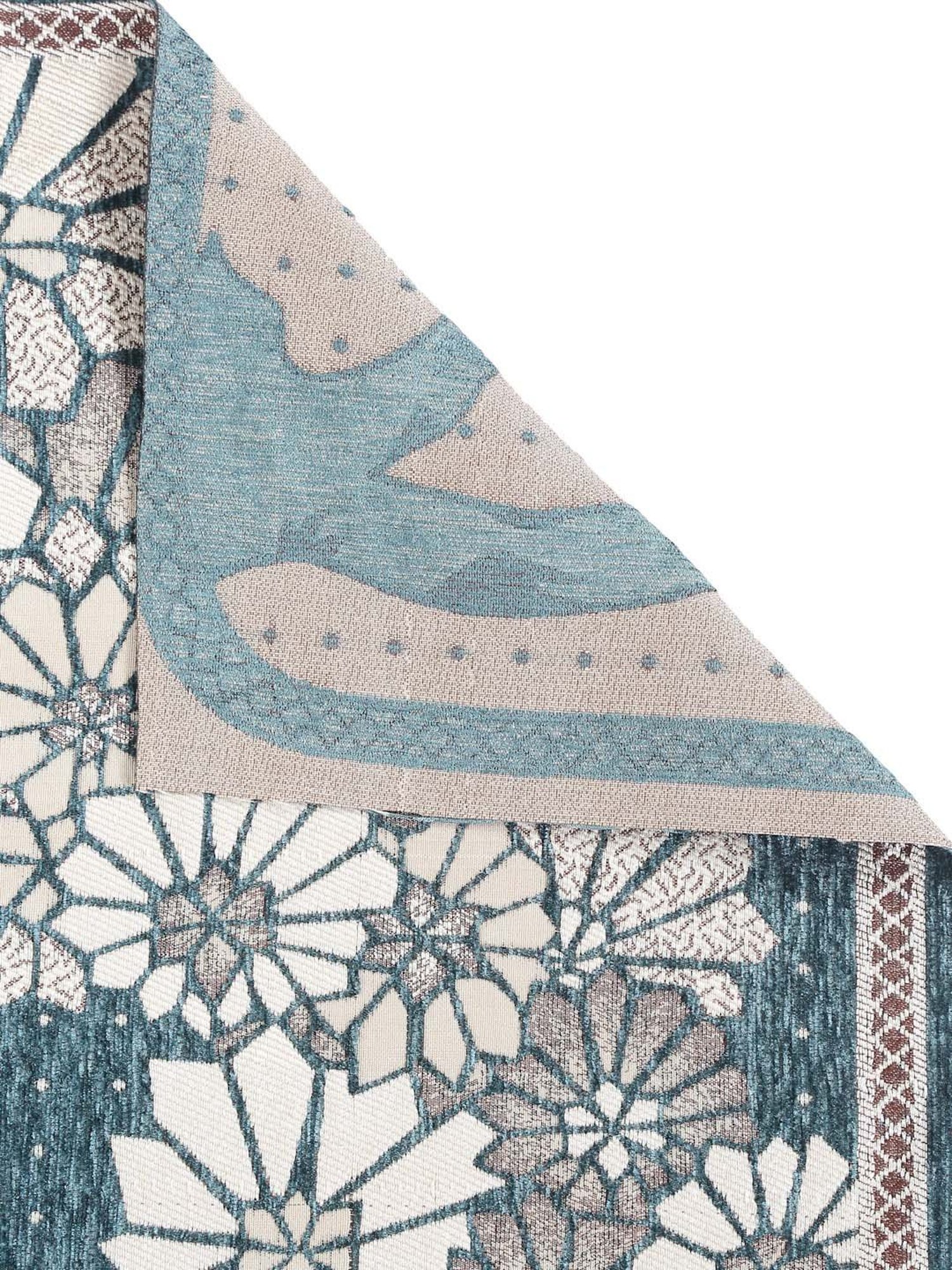 HOSTA HOMES Teal Blue & White Velvet Sofa Cover With Arm Rest - Set of 16