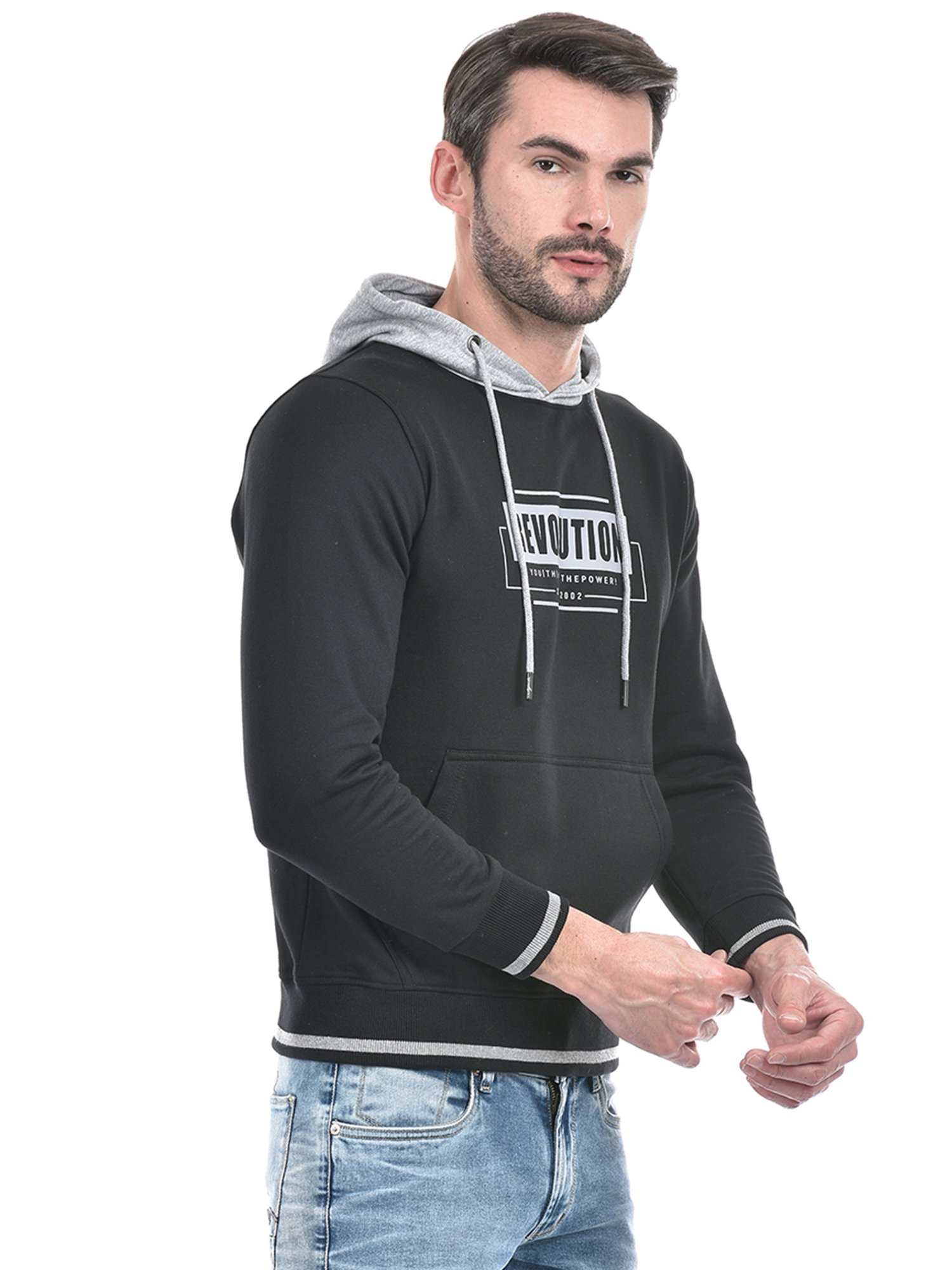 Integriti Black Regular Fit Printed Hooded Sweatshirt
