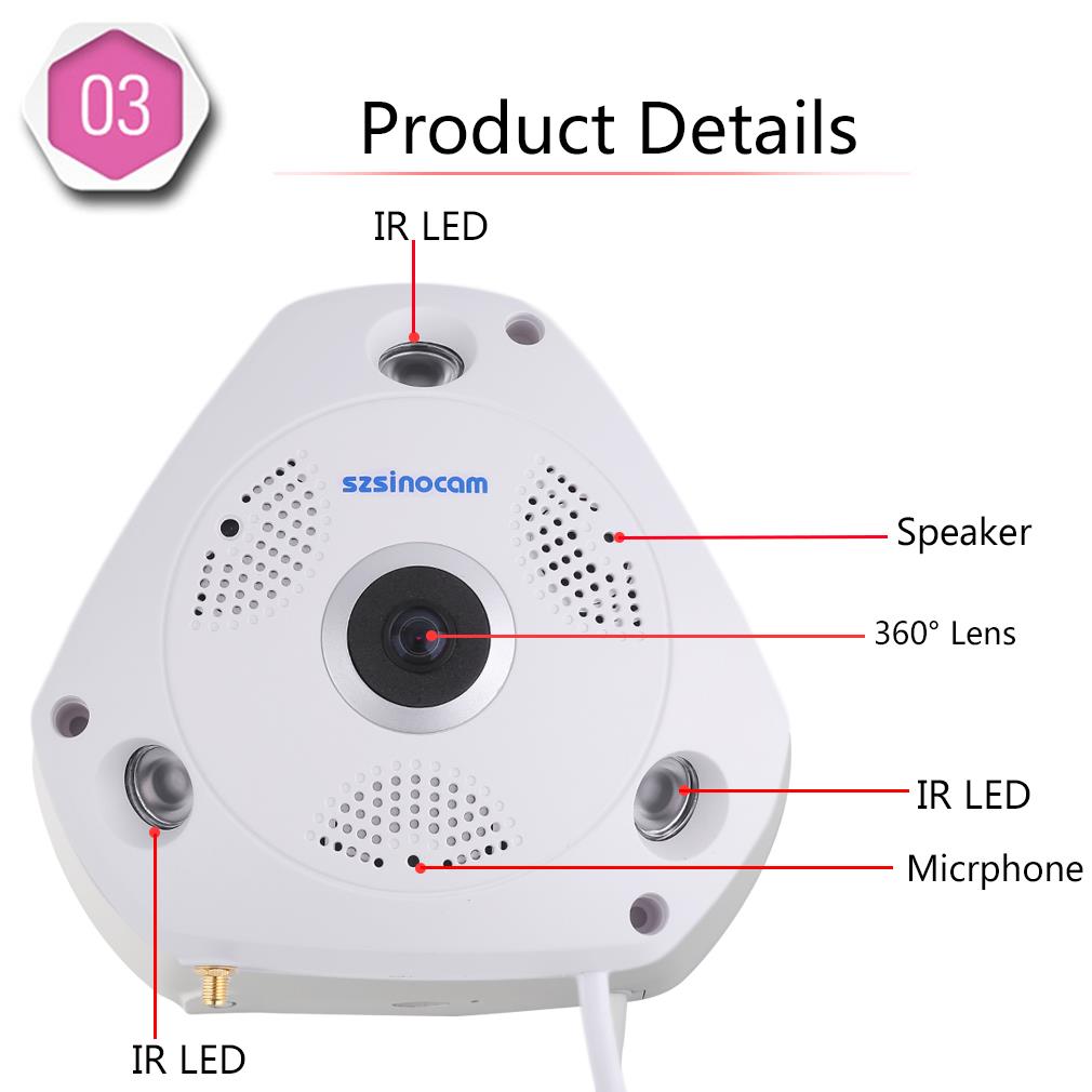 High Definition Mega Pixel Image Electronic PTZ Home Security Camera 360 Degree Full Range Viewing Camera White