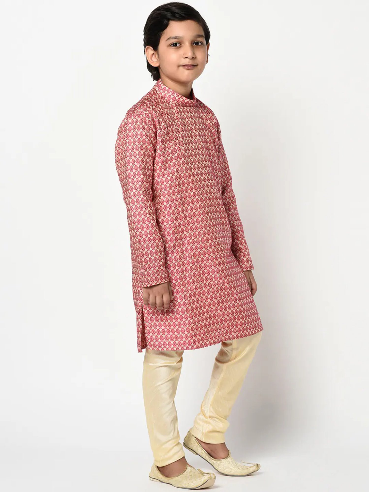Deyann Kids Pink & Cream Embroidery Full Sleeves Kurta with Pyjamas