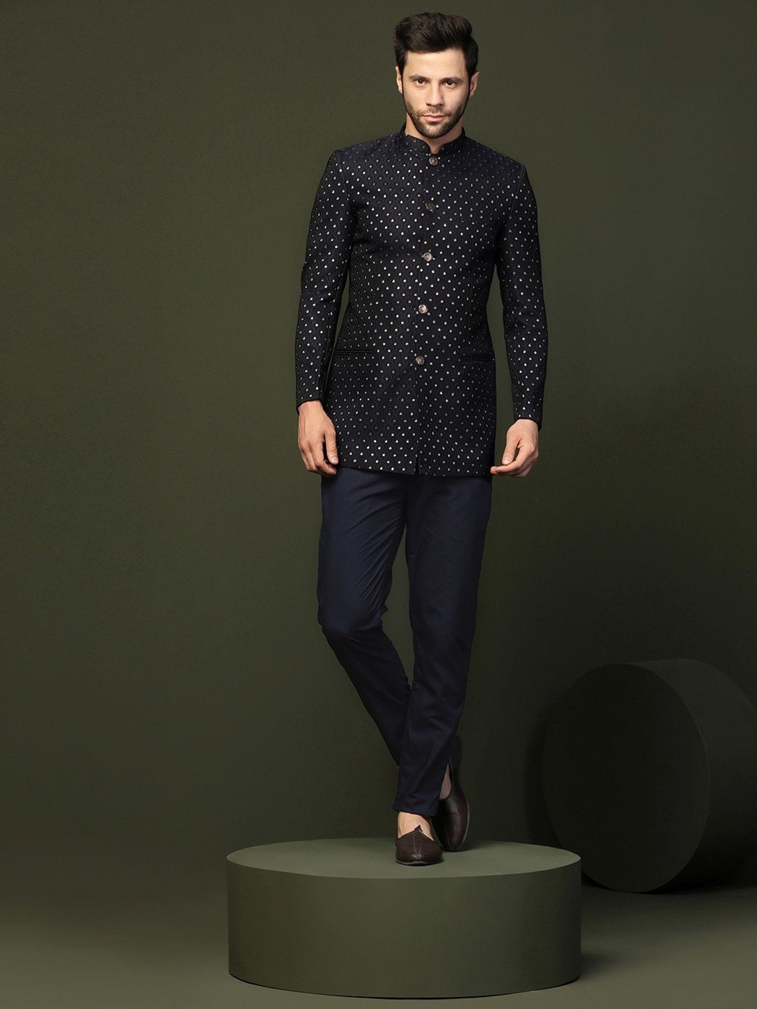 Kisah Blue Regular Fit Embellished Ethnic Blazer