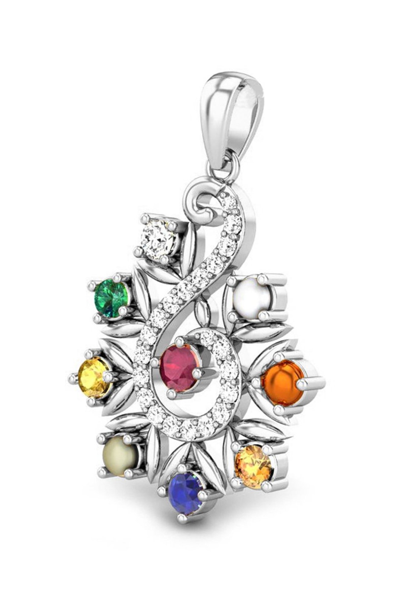 Clara Navratna Stone Nine Gems 92.5 Sterling Silver Pendant