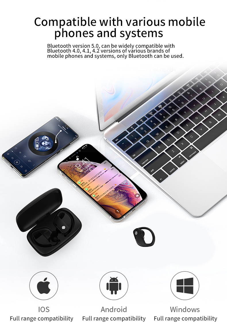 Wireless Bluetooth 5.0 Earphones Sport Ear-hook TWS Earbuds LCD Digital Display Gaming Headphone Long Standy