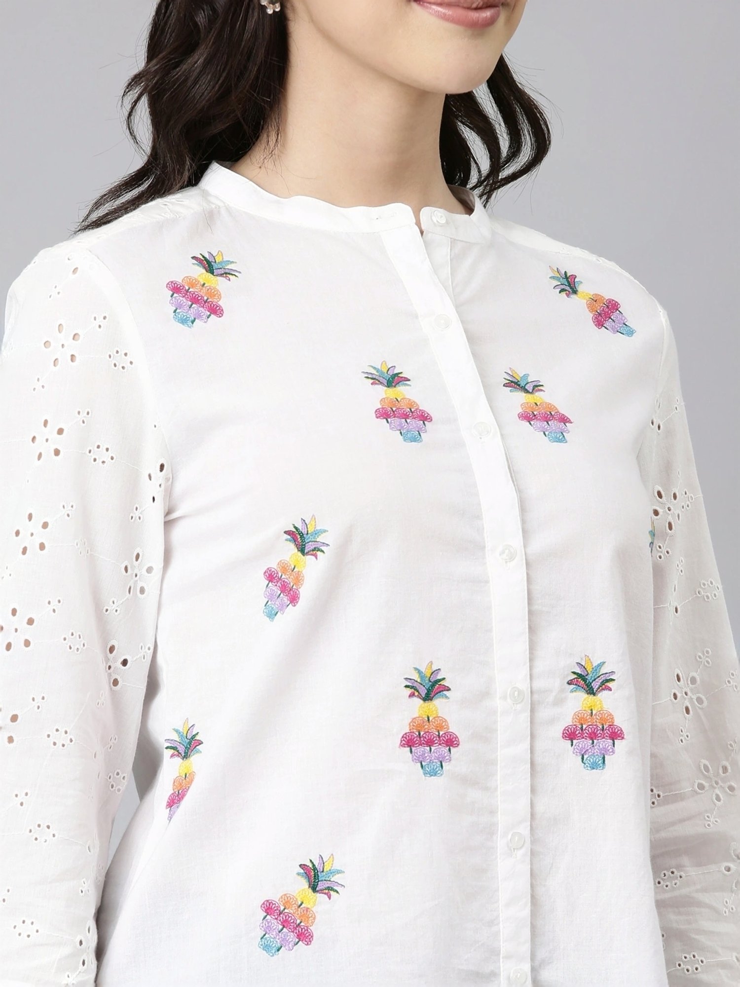 Zolo Label White Cotton Embroidered Shirt