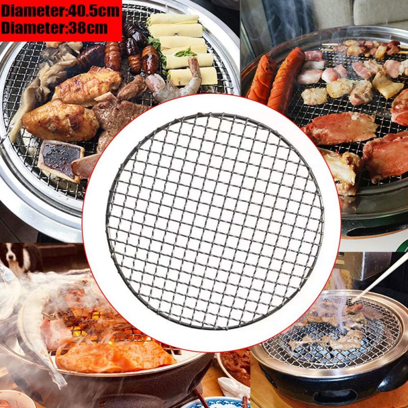 TFCFL Barbecue Round BBQ Grill Net Meshes Racks Grid Round Grate Steam Net Mesh Wire Stainless Steel Barbecue Net (15.94inch)