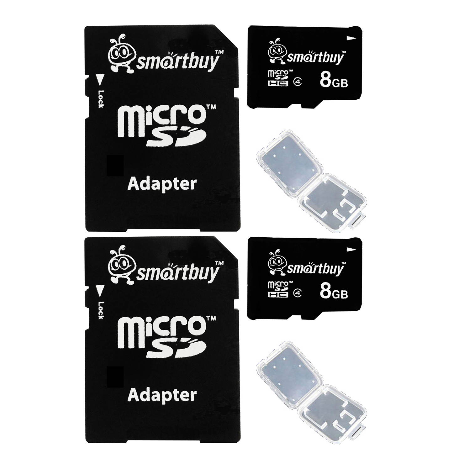 Smartbuy Micro SDHC Class 4 TF Flash Memory Card SD HC C4 For Camera Mobile Phone Tab GPS MP3 TV + Adapter + Mini Case (4GB - 10 Packs)